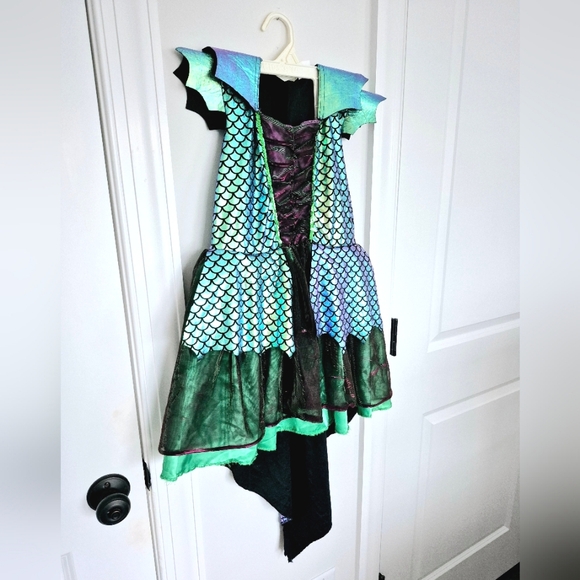 Girls Green/Purple Embellished Dragon Costume Tulle Dress Halloween Party - Picture 8 of 12